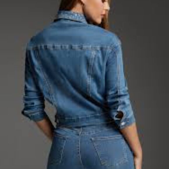 Bebe Denim Jacket Embellished With Crystals by Swarovski Size M Medium Blue Wash - Picture 3 of 3
